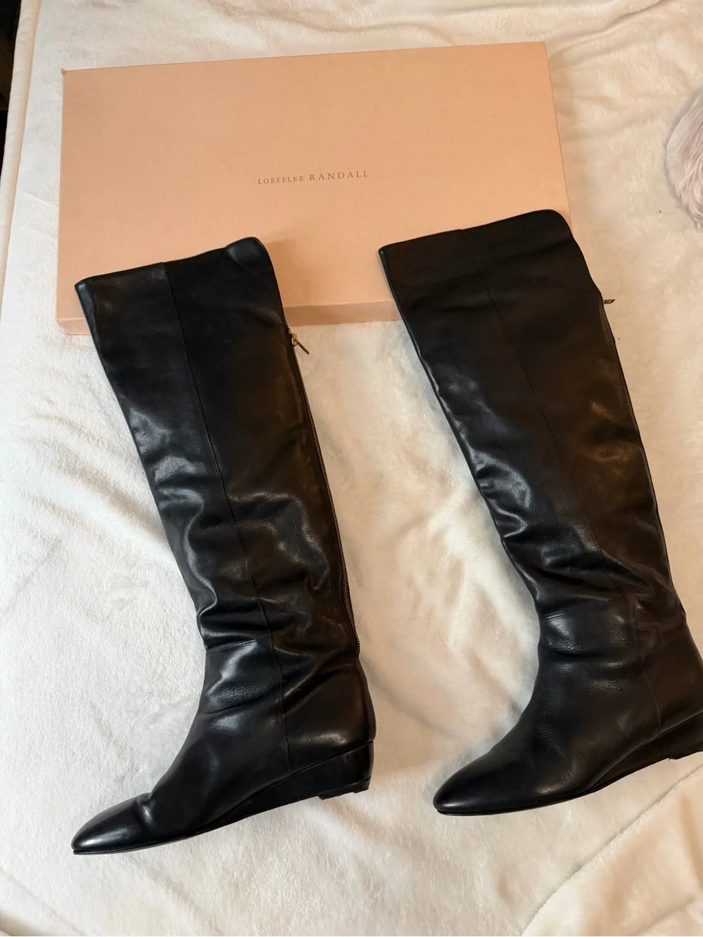 Loeffler Randall Black Leather Over the Knee-High Boots.